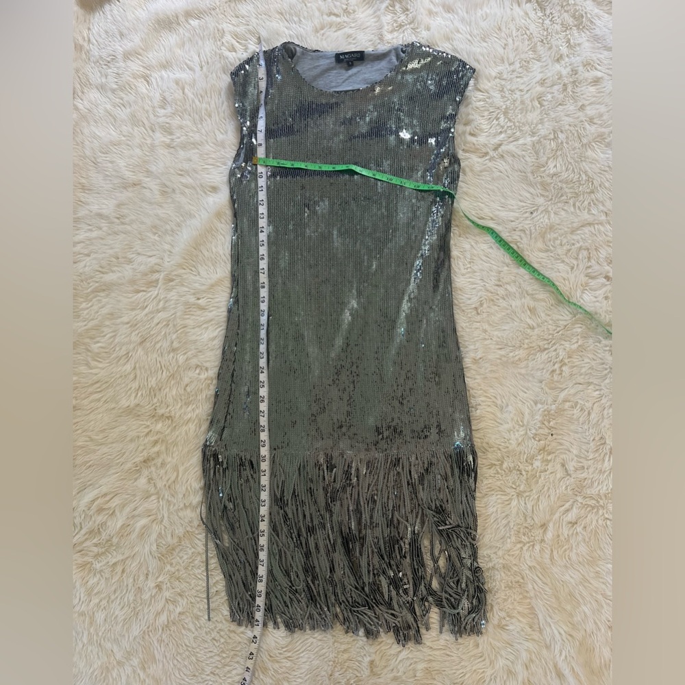 MAGARI Italian Made Sequin Silver w/Tassles Dress Size Small - Picture 7 of 9